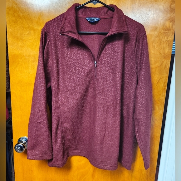 Land's End Floral Embossed Raisin Quarter Zip Fleece Pullover 1X/P - Picture 1 of 8